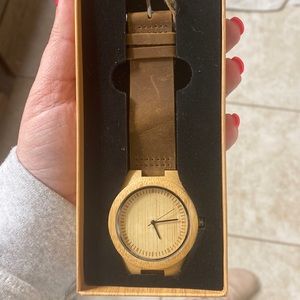 Wooden watch leather strap